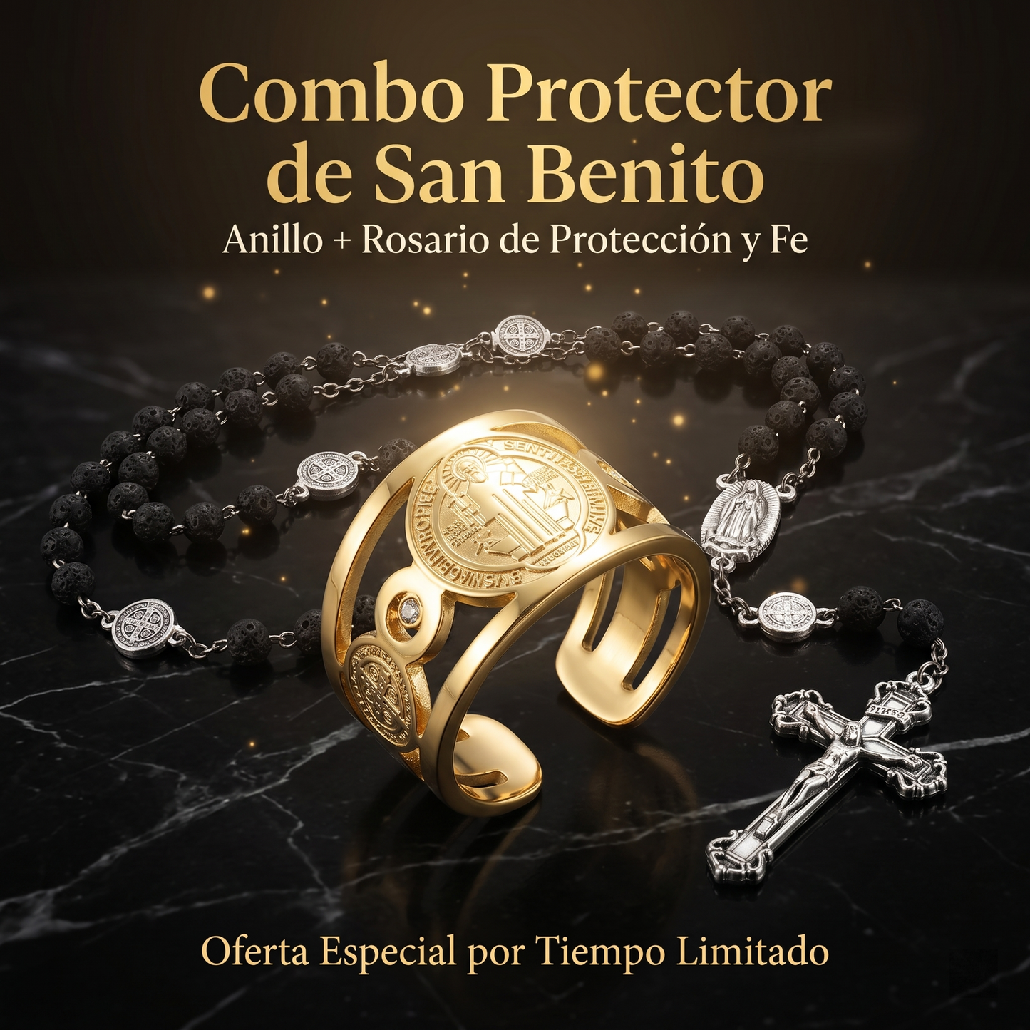 Combo Protector de San Benito: Anillo + Rosario